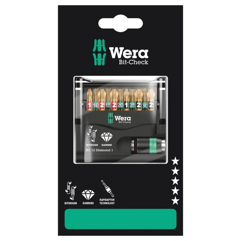 Wera (BIT-CHECK 12 DIAMOND 1 SB) Hex Bit Set  12 Piece