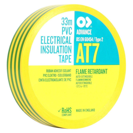 Advanced Tapes (AT7 GREEN / YELLOW 33M X 19MM) Insulation Tape  19mmx33m