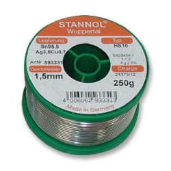 Stannol (631954) Solder Wire, 95.5/3.8/0.7, 0.5mm Diameter, 217°C, 250g