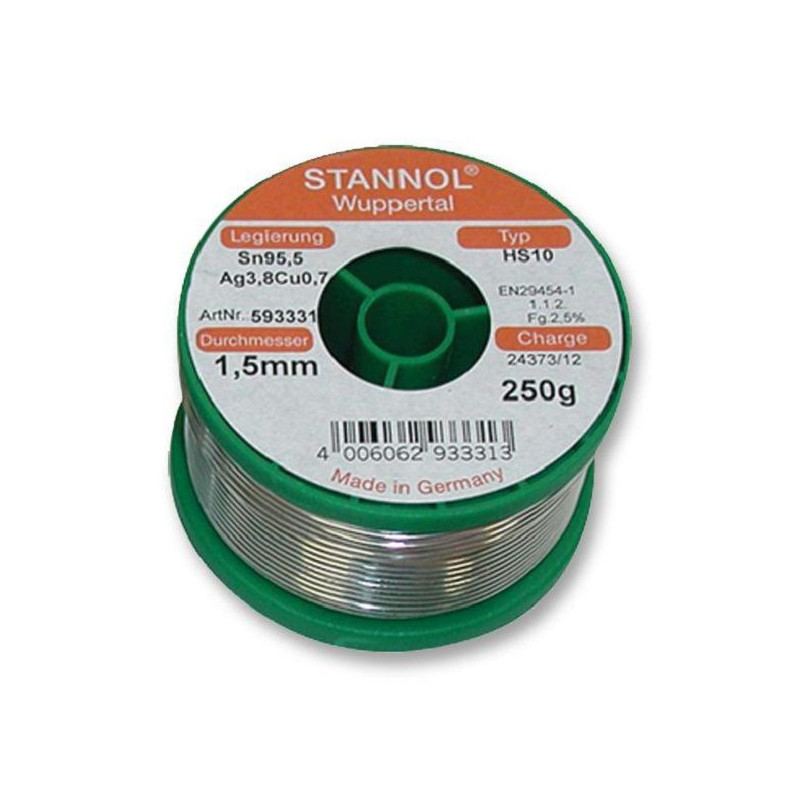 Stannol (631954) Solder Wire, 95.5/3.8/0.7, 0.5mm Diameter, 217°C, 250g