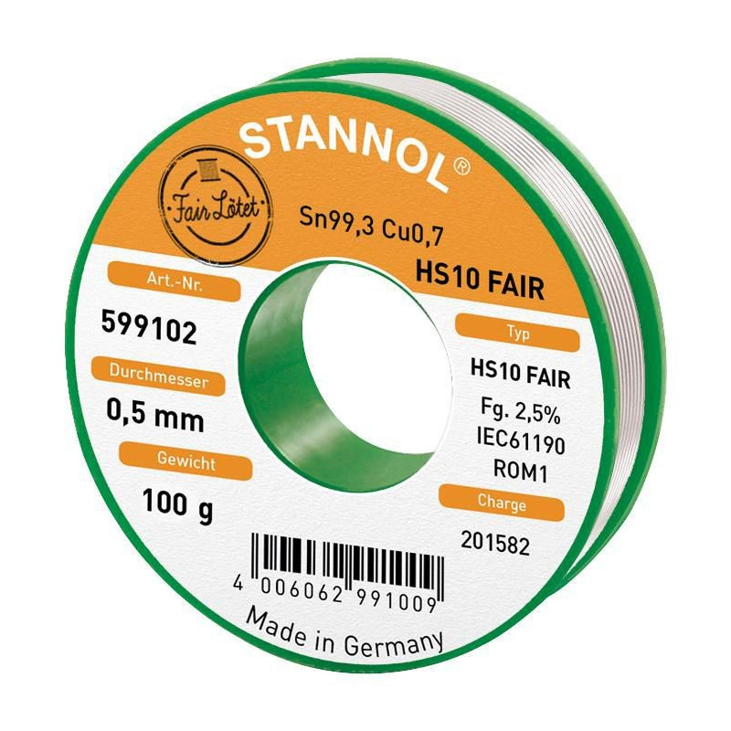 Stannol (HS10 FAIR, 0.5MM, 100G) Solder Wire, 99.3/0.7, 100g