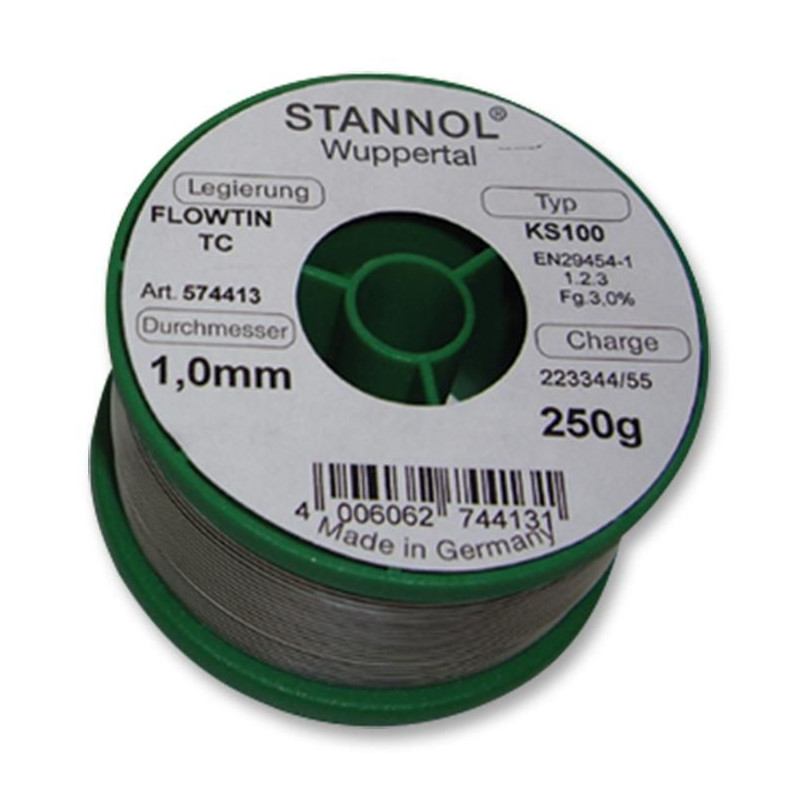 Stannol (574413) Solder Wire, KS100, 1mm Diameter, 227°C, 250g