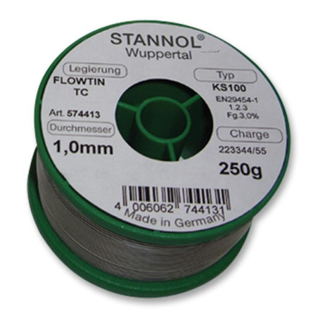 Stannol (574413) Solder Wire, KS100, 1mm Diameter, 227°C, 250g